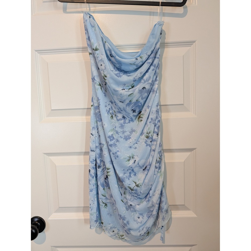 No Boundaries Blue Floral Mesh Ruched Fairy Dress